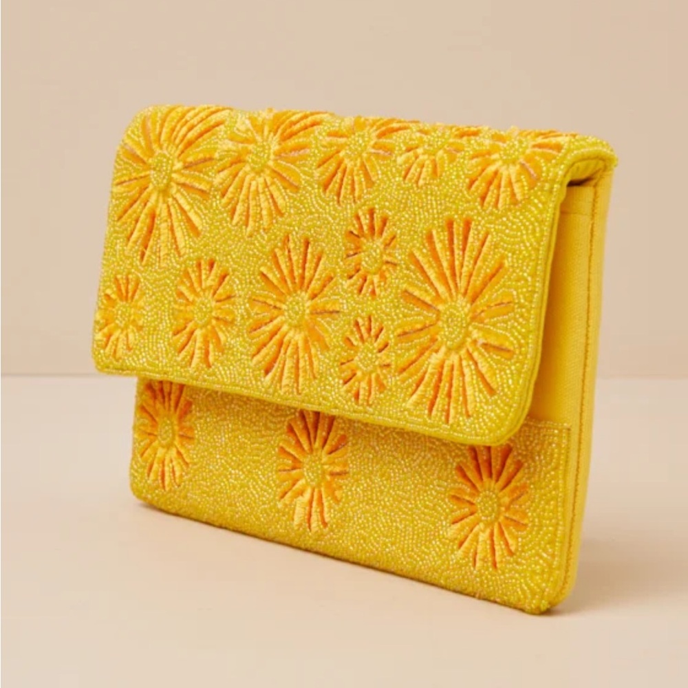 Lulus Exclusive Presence Yellow Beaded Floral Clutch - Size One Size - Picture 4 of 7